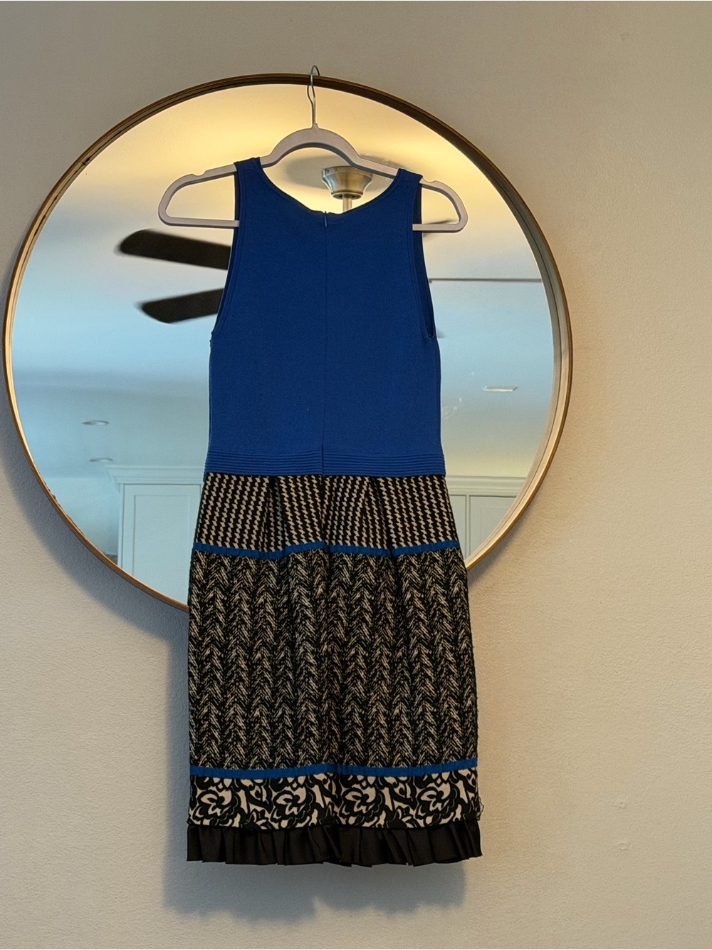 Anthropologie Royal Blue and Black Patterned Midi Dress